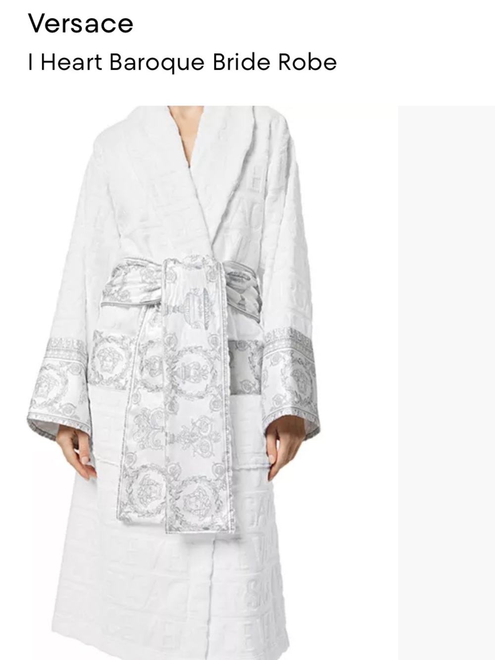 Versace I Heart Baroque Bride Robe - White with Silver Trim Women’s XL
